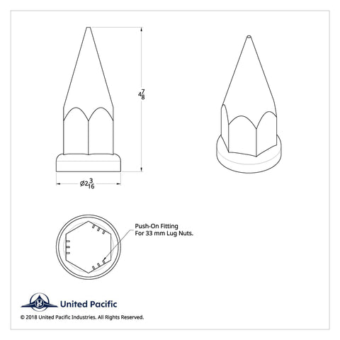 33mm X 4-7/8" Chrome Plastic Super Spike Nut Covers - Push-On (60-Pack)