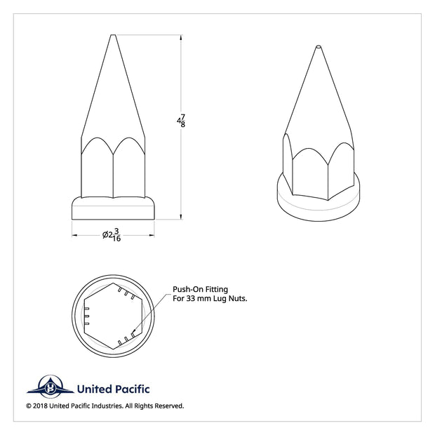 33mm X 4-7/8" Chrome Plastic Super Spike Nut Covers - Push-On (60-Pack)