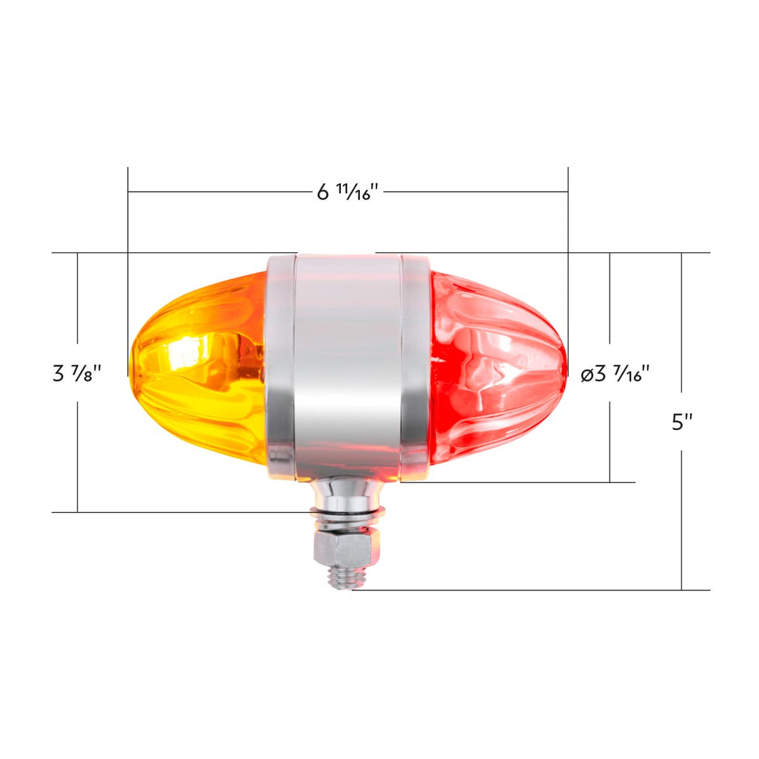 Star-Burst Chrome Double Face Glass Watermelon Light-Amber &amp; Red LED/Clear Lens
