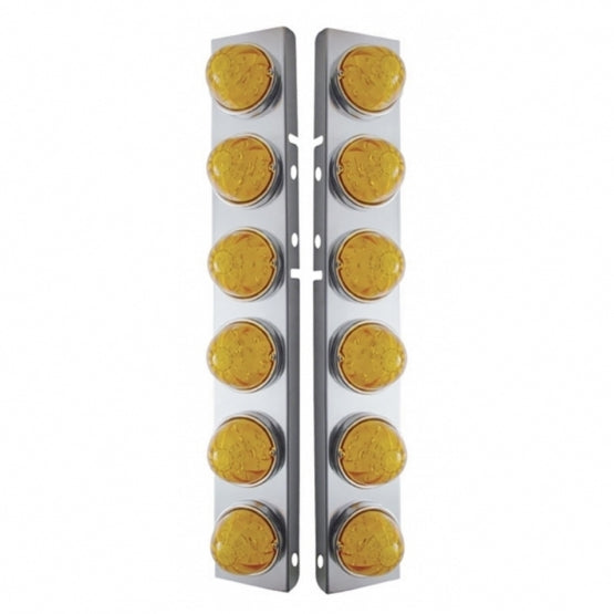 SS Front Air Cleaner Bracket W/12X 17 LED Watermelon Lights & SS Bezels For Peterbilt-Amber LED & Lens (Pair)