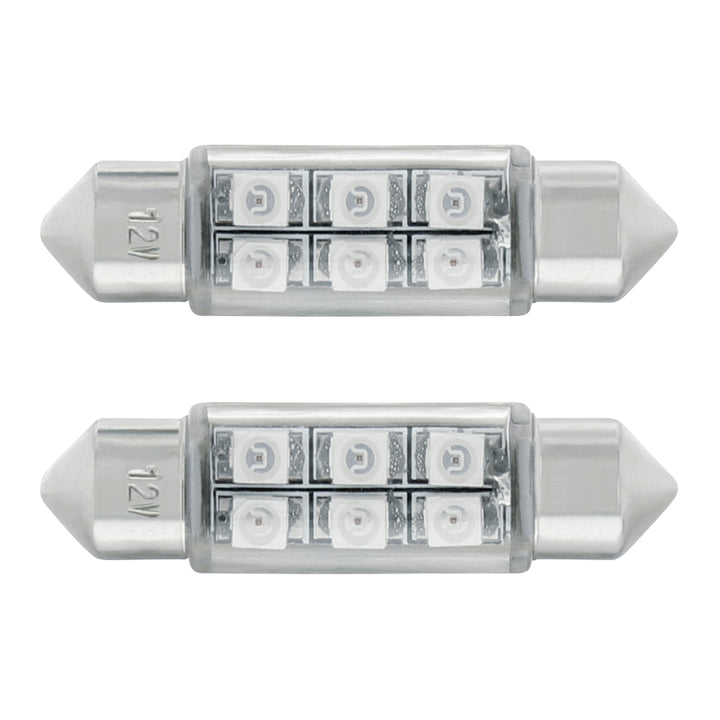 6 SMD High Power Micro LED 6418/6461-36mm Dome Light Bulb - Red (2-Pack)