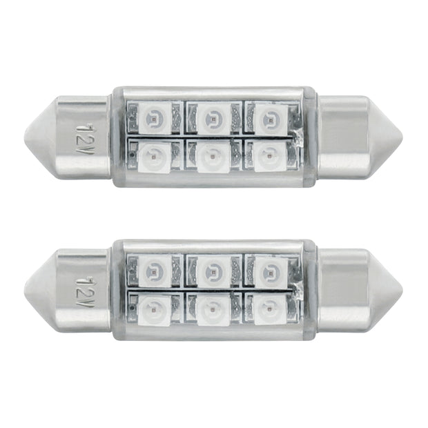 6 SMD High Power Micro LED 6418/6461-36mm Dome Light Bulb - Red (2-Pack)
