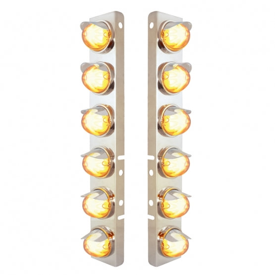 SS Front Air Cleaner Brkt With 12X 9 Amber Hi/Lo LED Watermelon GloLight &amp; Visors For Peterbilt-Clear Lens