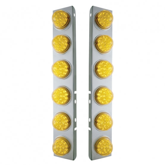 SS Front Air Cleaner Bracket With 12X 17 Amber LED Reflector Lights &amp; SS Bezels For Peterbilt-Amber Lens