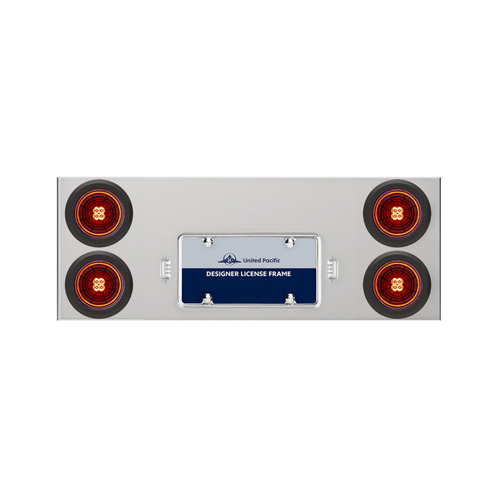 33-3/4" Stainless Rear Center Panel With 4X 13 LED 4" Abyss Lights &amp; Grommets - Red LED/Red Lens