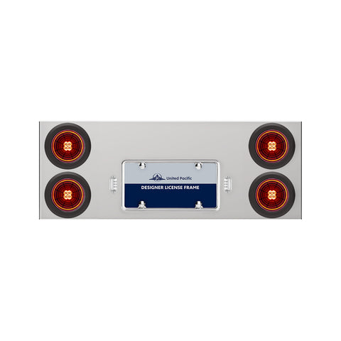 33-3/4" Stainless Rear Center Panel With 4X 13 LED 4" Abyss Lights & Grommets - Red LED/Red Lens