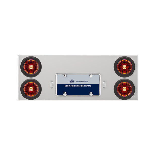 33-3/4" Stainless Rear Center Panel With 4X 13 LED 4" Abyss Lights & Grommets - Red LED/Red Lens