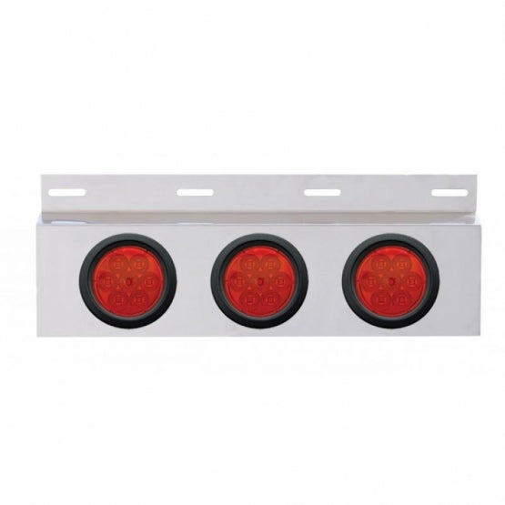 Stainless Top Mud Flap Plate With 3X 7 LED 4" Reflector Lights &amp; Grommets - Red LED/Red Lens (Each)