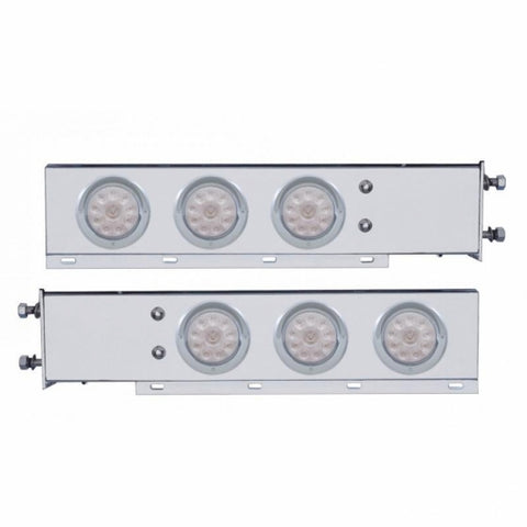 3-3/4" Bolt Pattern Chrome Spring Loaded Bar W/6X 4" 10 Red LED Lights & Visors -Clear Lens (Pair)