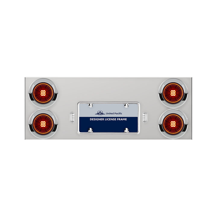 33-3/4" Stainless Rear Center Panel With 4X 13 LED 4" Abyss Lights &amp; Visors - Red LED/Red Lens