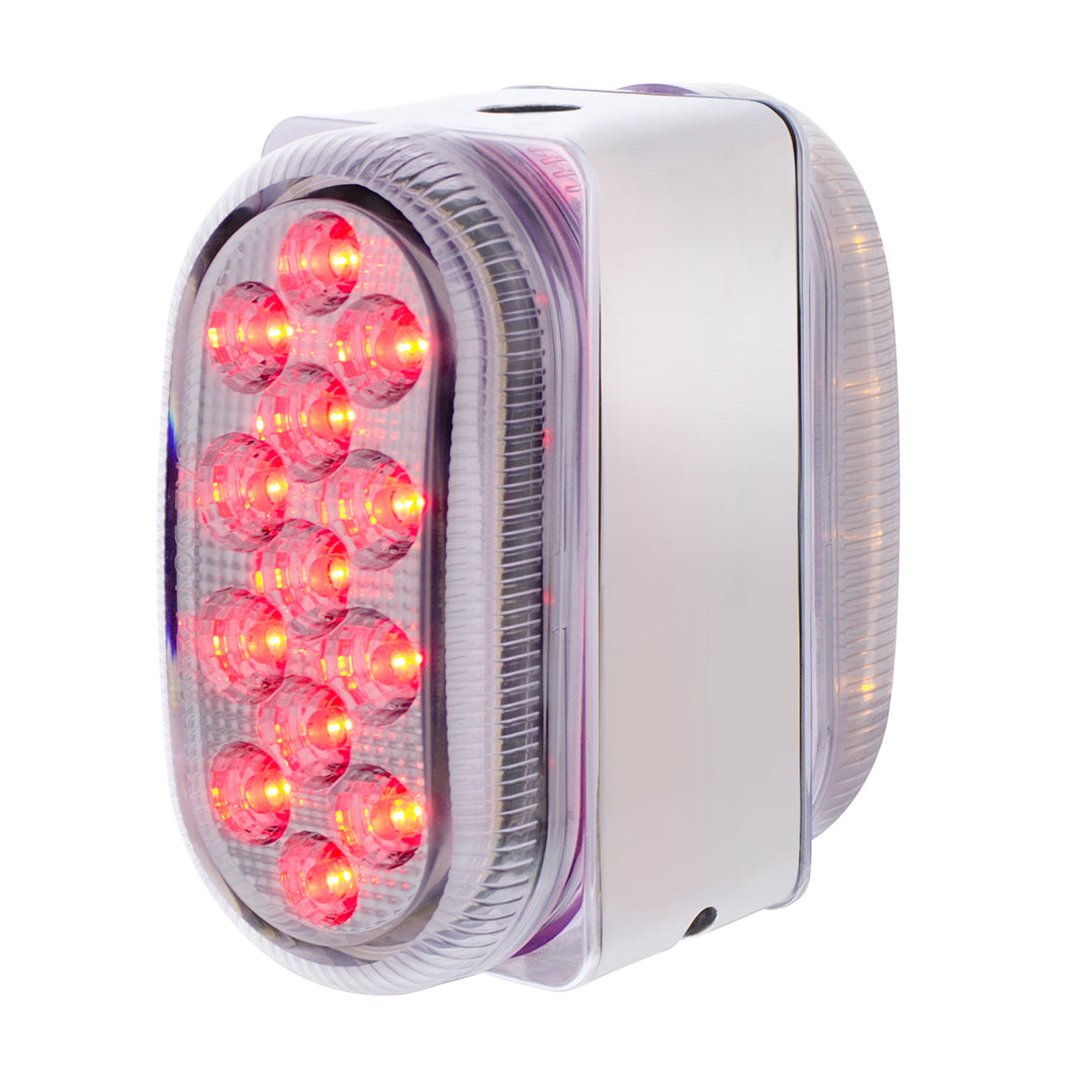 26 LED Dual Function Reflector Double Face Oval Light With SS Bracket - Amber &amp; Red LED/Clear Lens