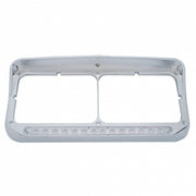 14 LED Chrome Rectangular Dual Headlight Bezel With Visor - Amber LED/Clear Lens