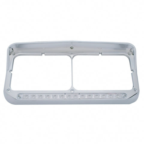 14 LED Chrome Rectangular Dual Headlight Bezel With Visor - Amber LED/Clear Lens