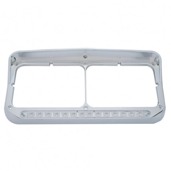 14 LED Chrome Rectangular Dual Headlight Bezel With Visor - Amber LED/Clear Lens