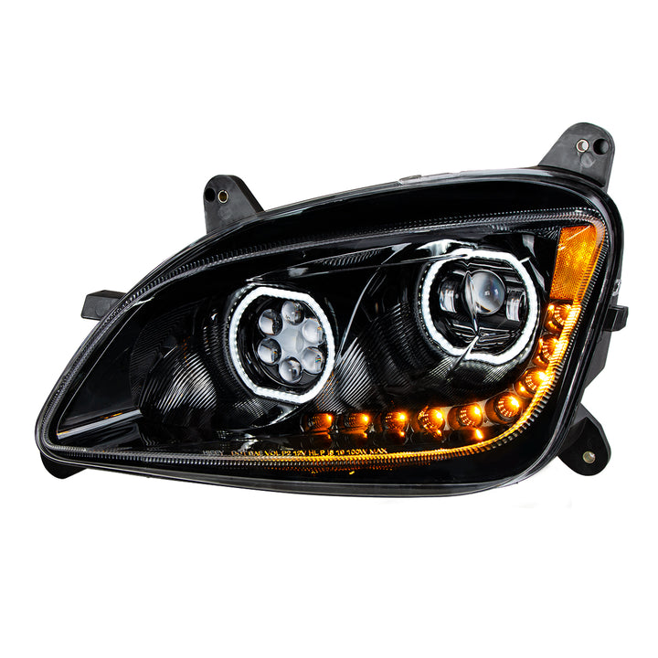 Black 10 LED Headlight For Peterbilt 587 (2010-2016) &amp; 579 (2012-2021) - Driver Side