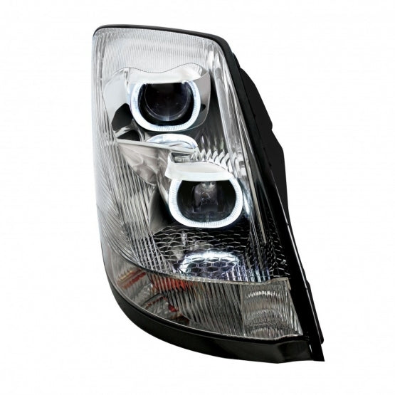 Chrome Projection Headlight With White LED Light Bar For 2003-2017 Volvo VN/VNL - Passenger
