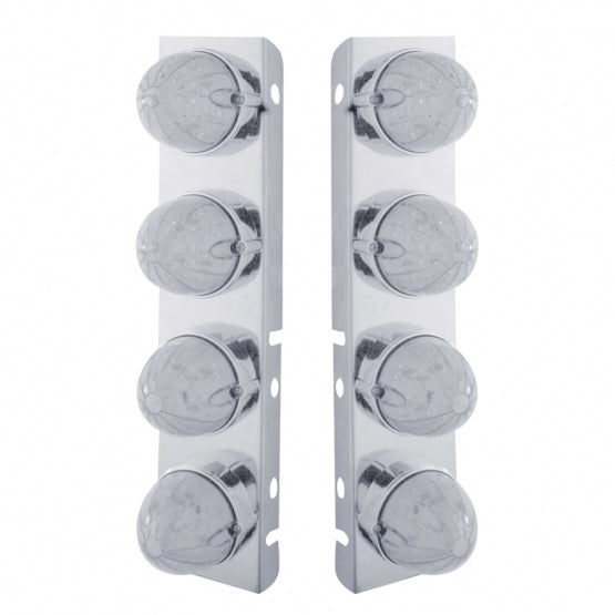 SS Front Air Cleaner Bracket With 8X 19 LED Bullet Style Lights &amp; Bezels For Peterbilt-Amber LED/Clear Lens