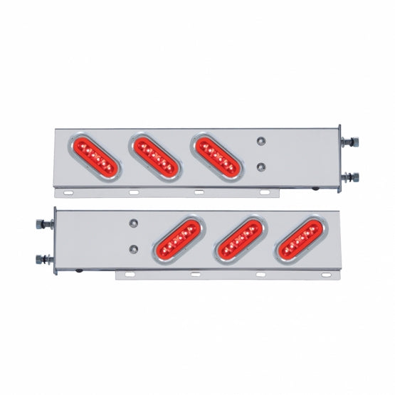 3-3/4" Bolt Pattern SS Spring Loaded Bar With 6X 22 Red LED 6" Oval GloLight &amp; Visor -Red Lens (Pair)