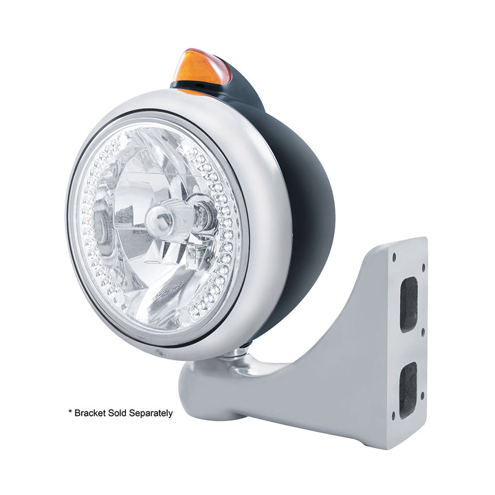 Black Guide 682-C Headlight H4 With White LED &amp; Original Style LED Signal - Amber Lens