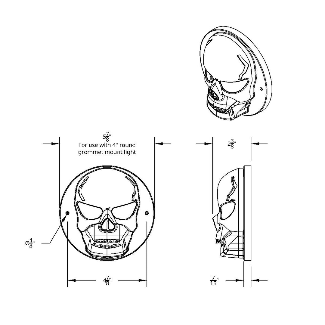 Chrome Plastic Skull Light Cover For 4” Round Grommet Mount Light