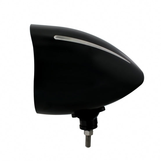 Black "Billet" Style Groove Headlight With Visor H6024 Bulb