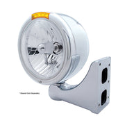 Stainless Steel Classic Half Moon Headlight Crystal H4 Bulb & LED Turn Signal - Amber Lens