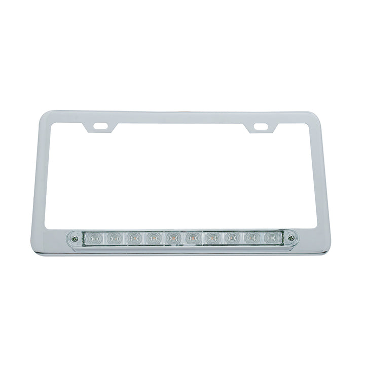 Chrome License Plate Frame With 10 LED 9" Light Bar - Red LED/Clear Lens