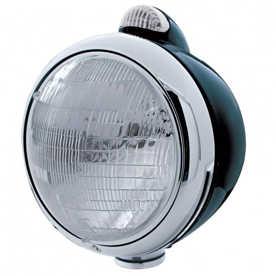 Black Guide 682-C Style Headlight 6014 & LED Turn Signal - Clear Lens