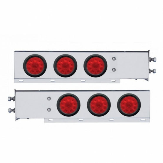 2-1/2" Bolt Pattern Chrome Spring Loaded Bar W/6X 4" 10 LED Lights -Red LED & Lens (Pair)