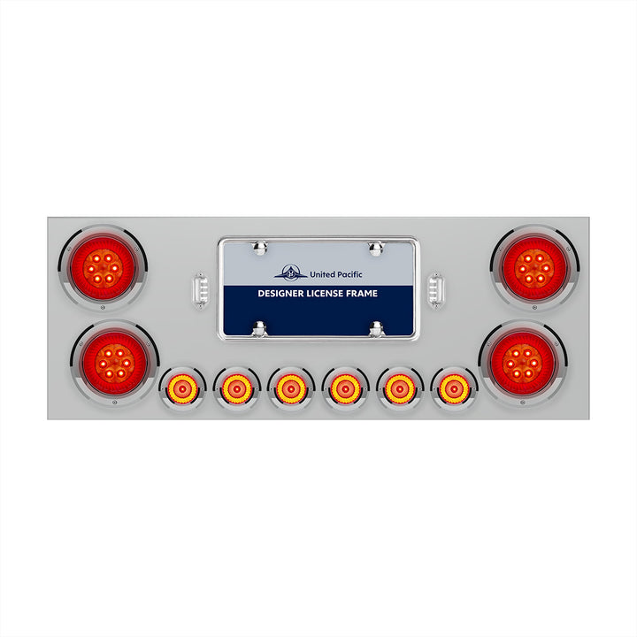 SS Rear Center Panel With Four 16 LED 4" Turbine Light &amp; Six 7 LED 2" Lights &amp; Bezels-Red LED/Red Lens