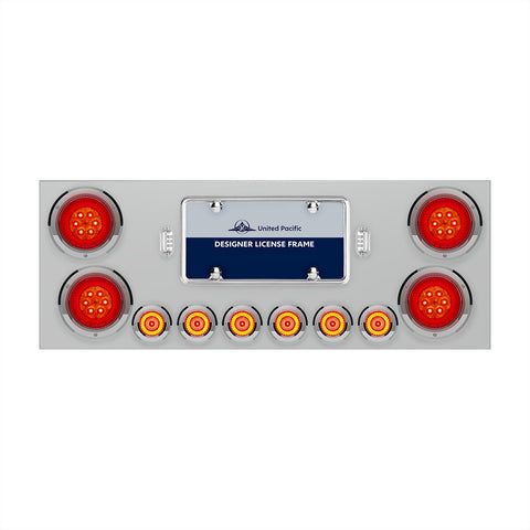 SS Rear Center Panel With Four 16 LED 4" Turbine Light & Six 7 LED 2" Lights & Bezels-Red LED/Red Lens