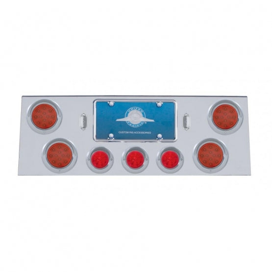 SS Rear Center Panel +4X LED 4" Refl. Light & 3X LED 2-1/2" Beehive Light & Visor-Red LED & Lens