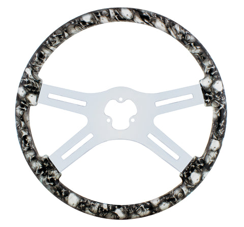 18" Skull Steering Wheel Only With Hydro-Dip Finish Wood - White/Gray