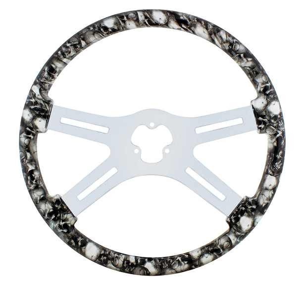 18" Skull Steering Wheel Only With Hydro-Dip Finish Wood - White/Gray