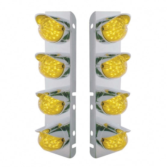 SS Front Air Cleaner Bracket With 8X 19 LED Bullet Style Lights &amp; Visors For Peterbilt-Amber LED &amp; Lens