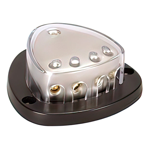 Gold Distribution Block with (1) 4 AWG input and (4) 8 AWG outputs, Triangular Shape 1 Pc.