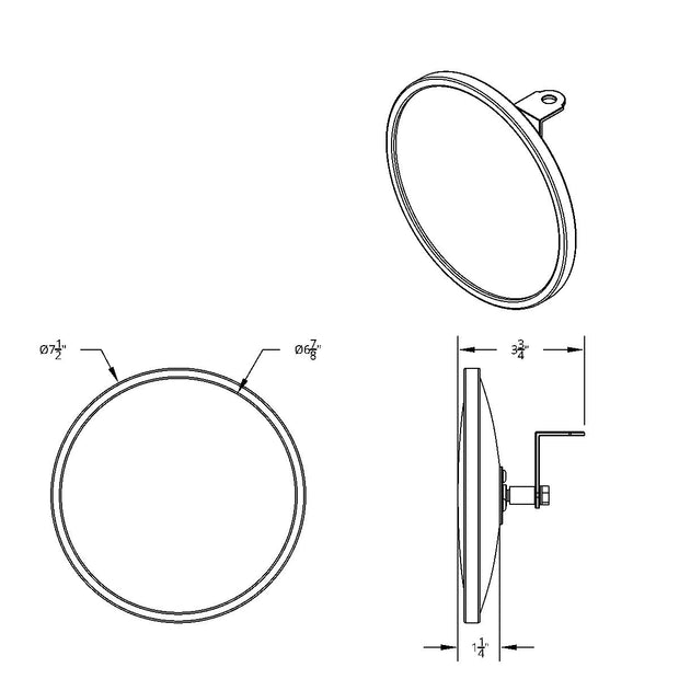 7-1/2" 430 Stainless Steel 320R Convex Mirror - Centered Mounting Stud