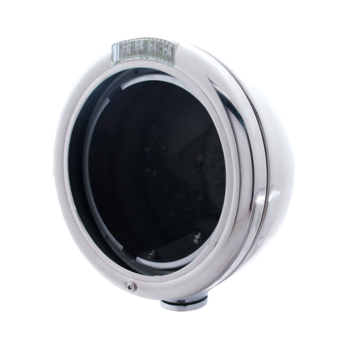 Stainless Steel Classic Headlight No Bulb With LED Turn Signal - Amber LED/Clear Lens