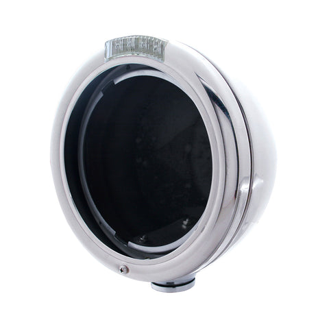 Stainless Steel Classic Headlight No Bulb With LED Turn Signal - Amber LED/Clear Lens