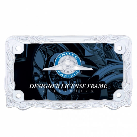 Motorcycle License Plate Frame - Chrome Flame &amp; Frame