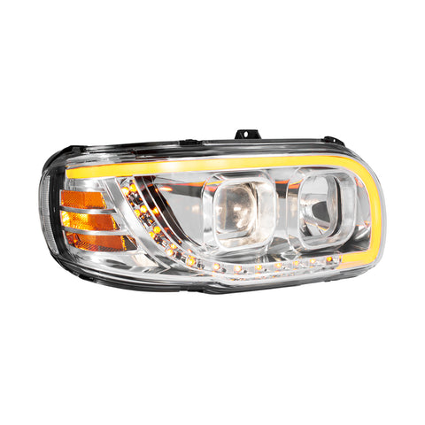 Chrome Projection Headlight With LED Turn Signal & Light Bar For 2008-2024 Peterbilt 389-Passenger