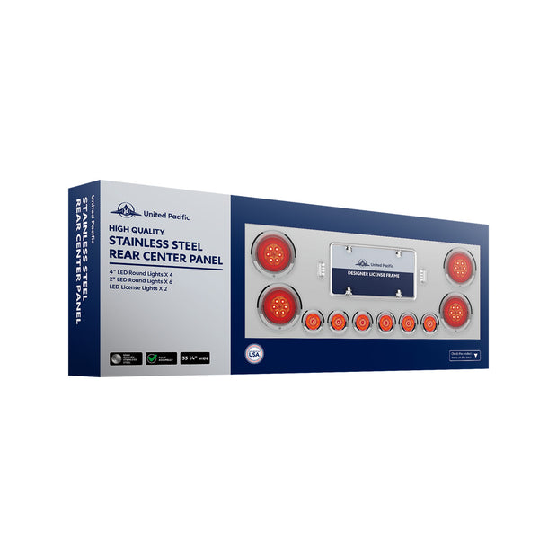 SS Rear Center Panel With 4X 7 LED 4" Reflector Lights & 6X 9 LED 2" Lights -Red LED/Clear Lens