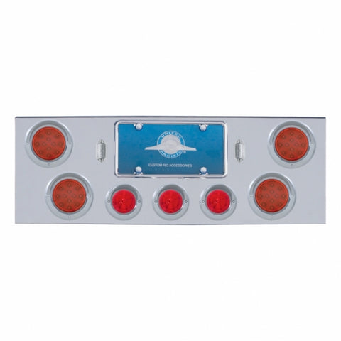 CR Rear Center Panel +4X LED 4" Refl. Lights & 3X LED 2-1/2" Beehive Lights & Visors-Red LED & Lens