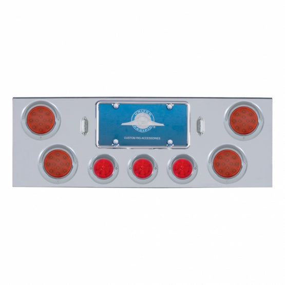CR Rear Center Panel +4X LED 4" Refl. Lights & 3X LED 2-1/2" Beehive Lights & Visors-Red LED & Lens