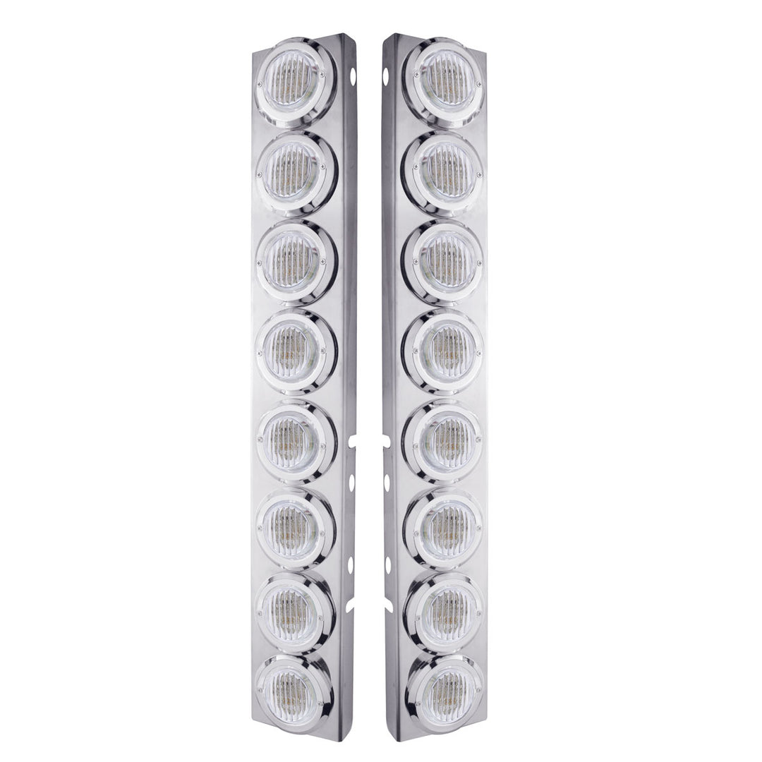 SS Front Air Cleaner Bracket With 16X 9 LED 2" Lights &amp; Bezels For Peterbilt-Amber LED/Clear Lens