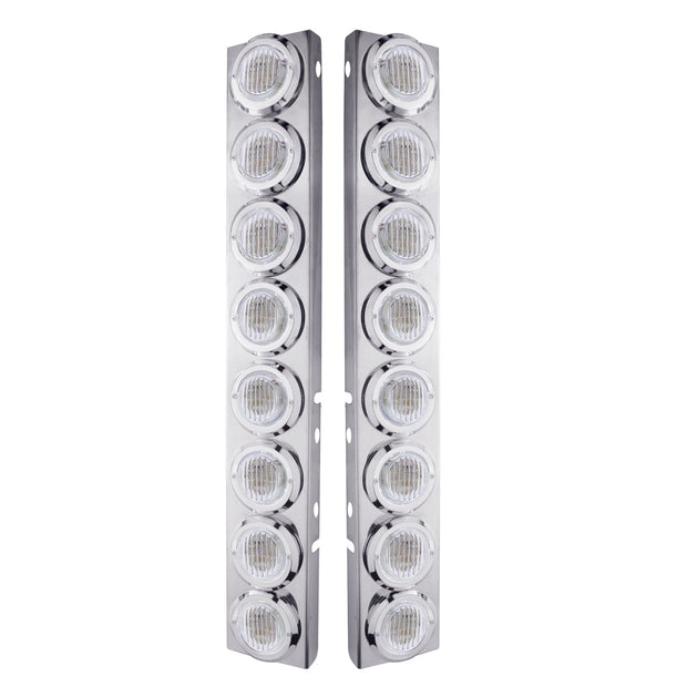SS Front Air Cleaner Bracket With 16X 9 LED 2" Lights & Bezels For Peterbilt-Amber LED/Clear Lens