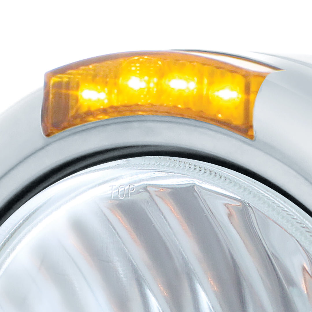 Stainless Steel Classic Half Moon Headlight H4 With LED Turn Signal - Amber LED/Lens