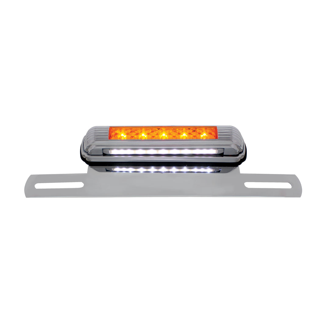 Chrome License Plate Light &amp; Bracket With Amber LED Auxiliary Light - Amber LED/Amber Lens