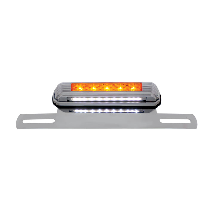 Chrome License Plate Light &amp; Bracket With Amber LED Auxiliary Light - Amber LED/Amber Lens