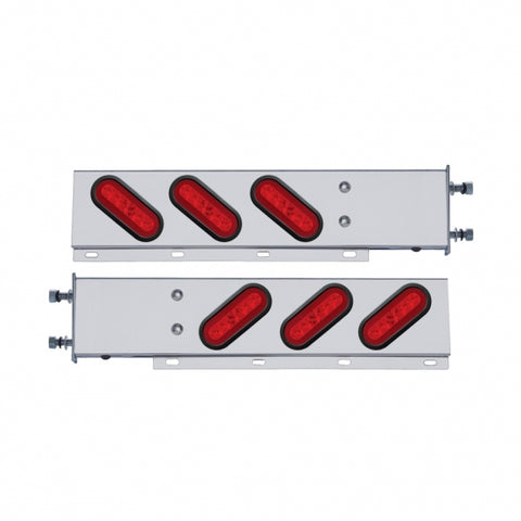 3-3/4" Bolt Pattern SS Spring Loaded Bar With 6X 22 Red LED 6" Oval GloLight & Grommet -Red Lens (Pair)